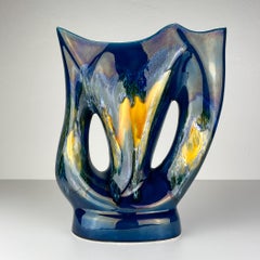 Vase asymétrique bleu Vallauris, France, 1970