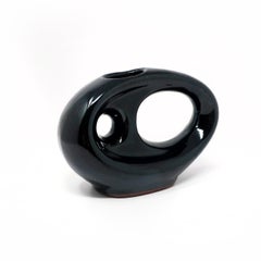 Vintage Asymmetrical Black Pottery Vase