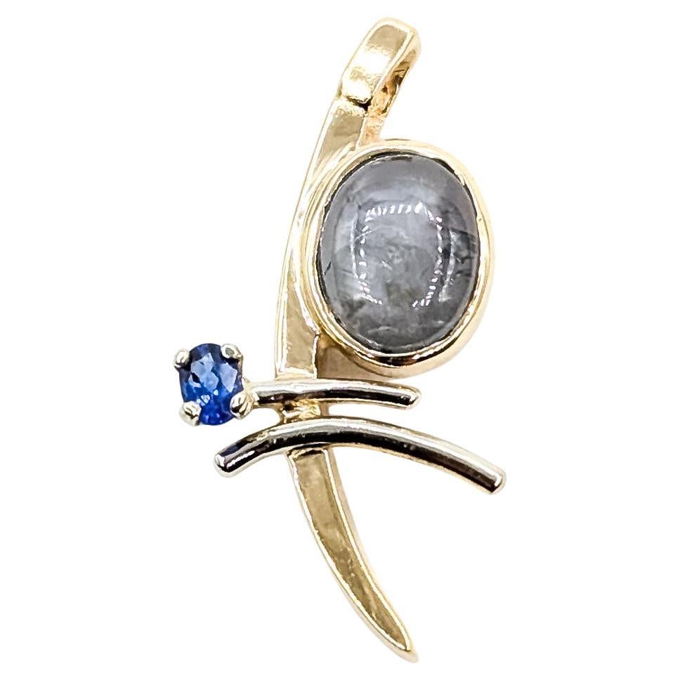 Vintage Asymmetrical Star Sapphire Pendant in 14k Two-Tone Gold For Sale
