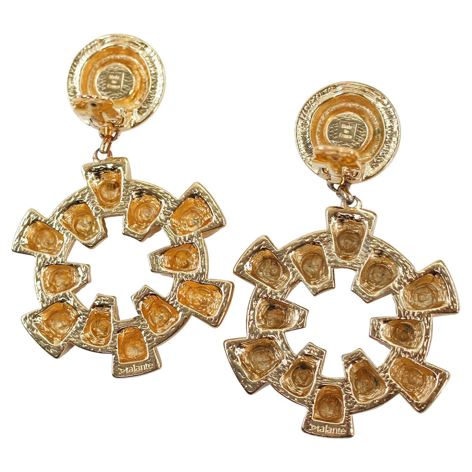 Vintage Atalante Heavy Gold Tone  Dangling Hoops Circa 1980s For Sale 3