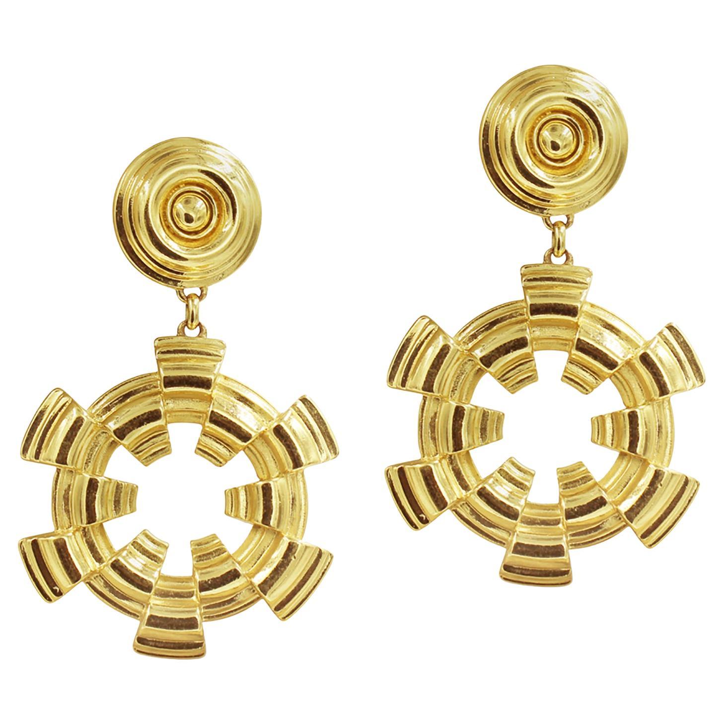 Vintage Atalante Heavy Gold Tone  Cerchi pendenti Circa anni '80