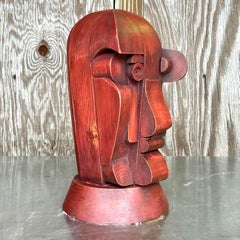 Vintage Atelier Boulogne Boho Cubist Wood Sculpture of Man