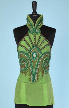 Retro Atelier Versace green organza top fully embroidered