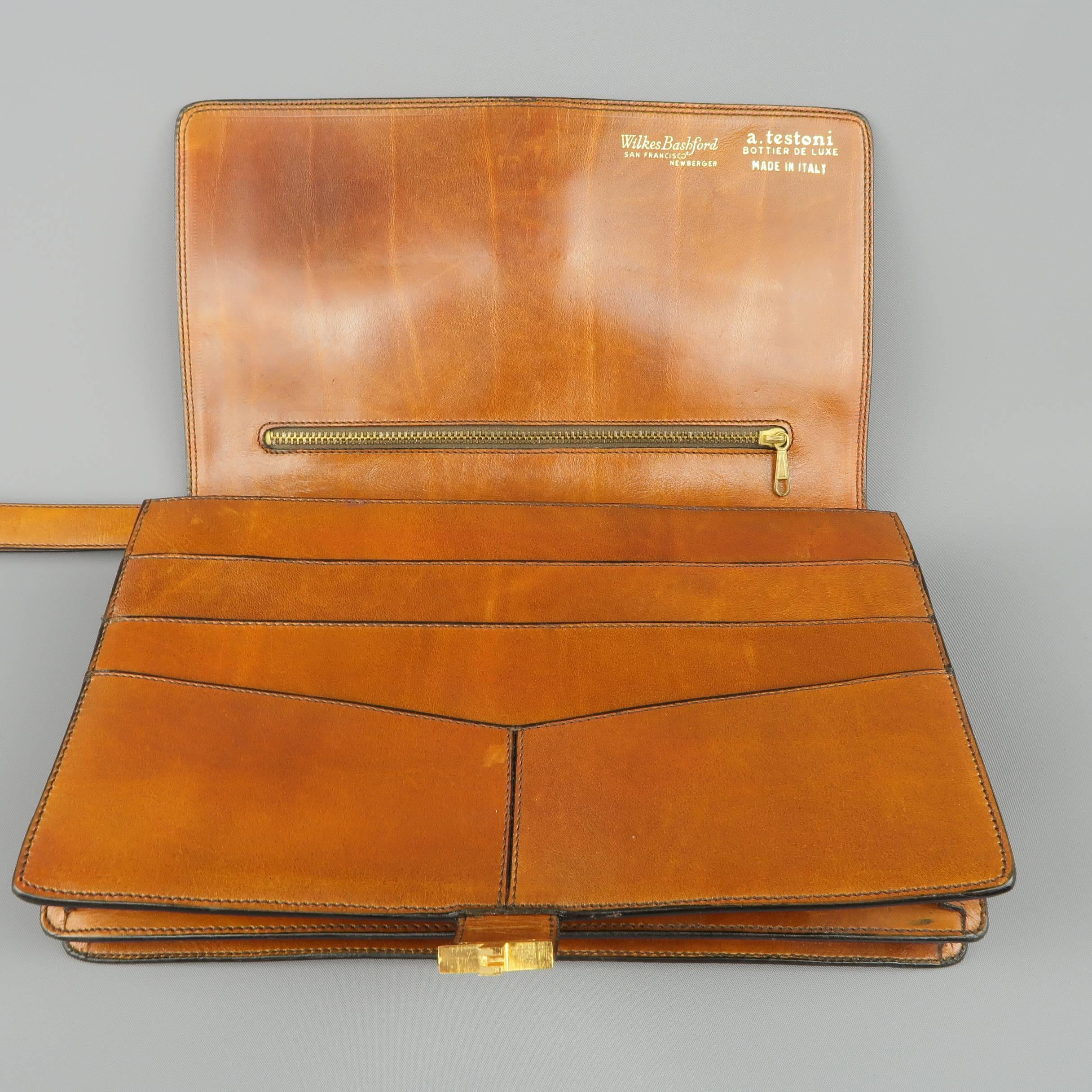 Vintage A.TESTONI Tan Leather Wristlet Clutch 2