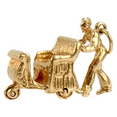 Atlantic City Boardwalk Push Cart 14k Gold Charme für ein Armband, Vintage