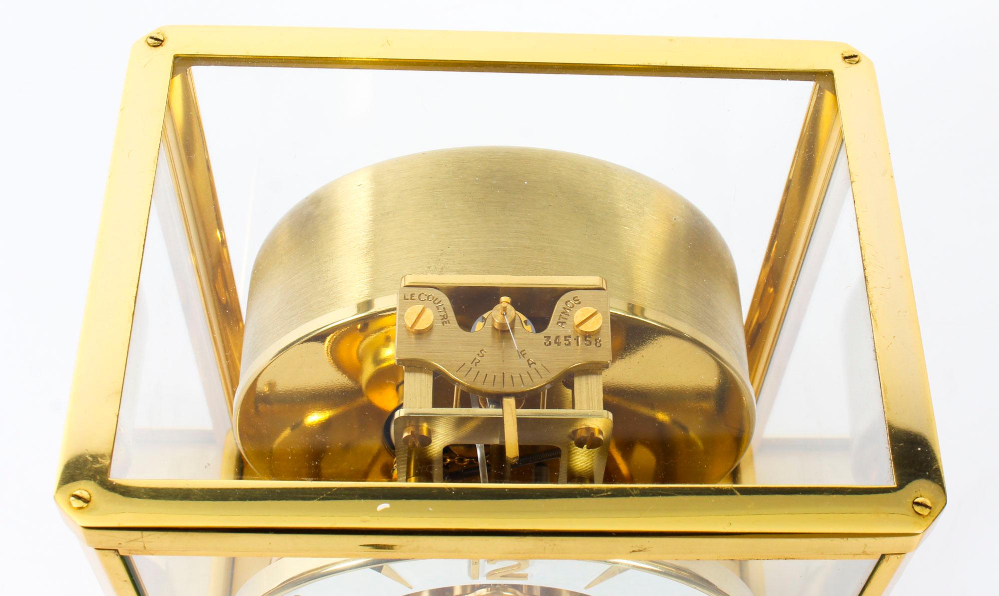 Brass Vintage Atmos Jaeger le Coultre Mantle Clock, 1970