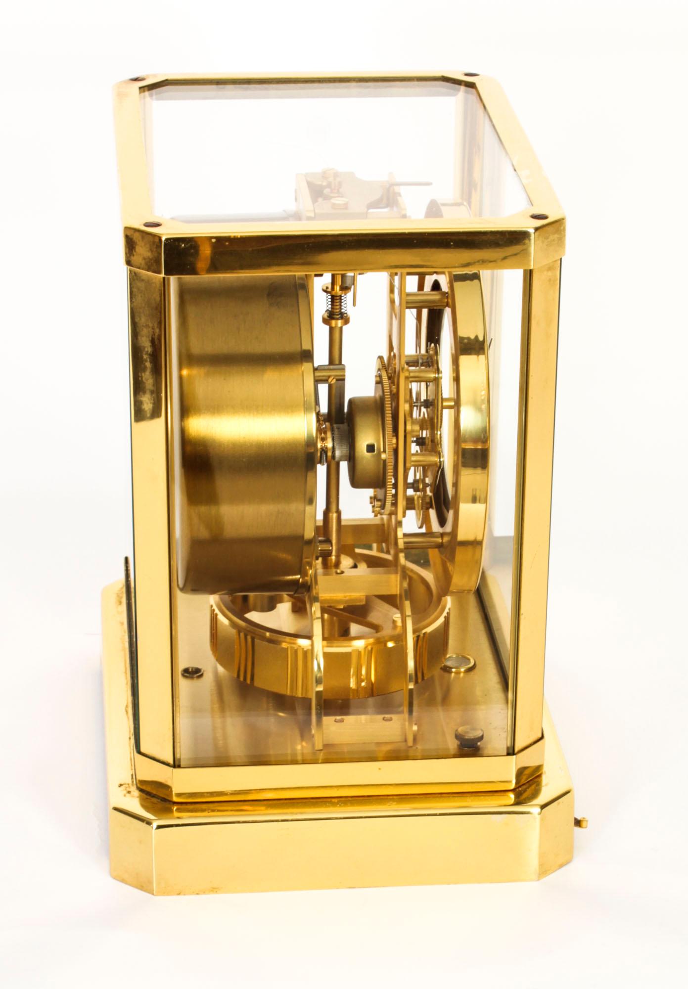 Brass Vintage Atmos Jaeger le Coultre Mantle Clock C1970 20th Century For Sale