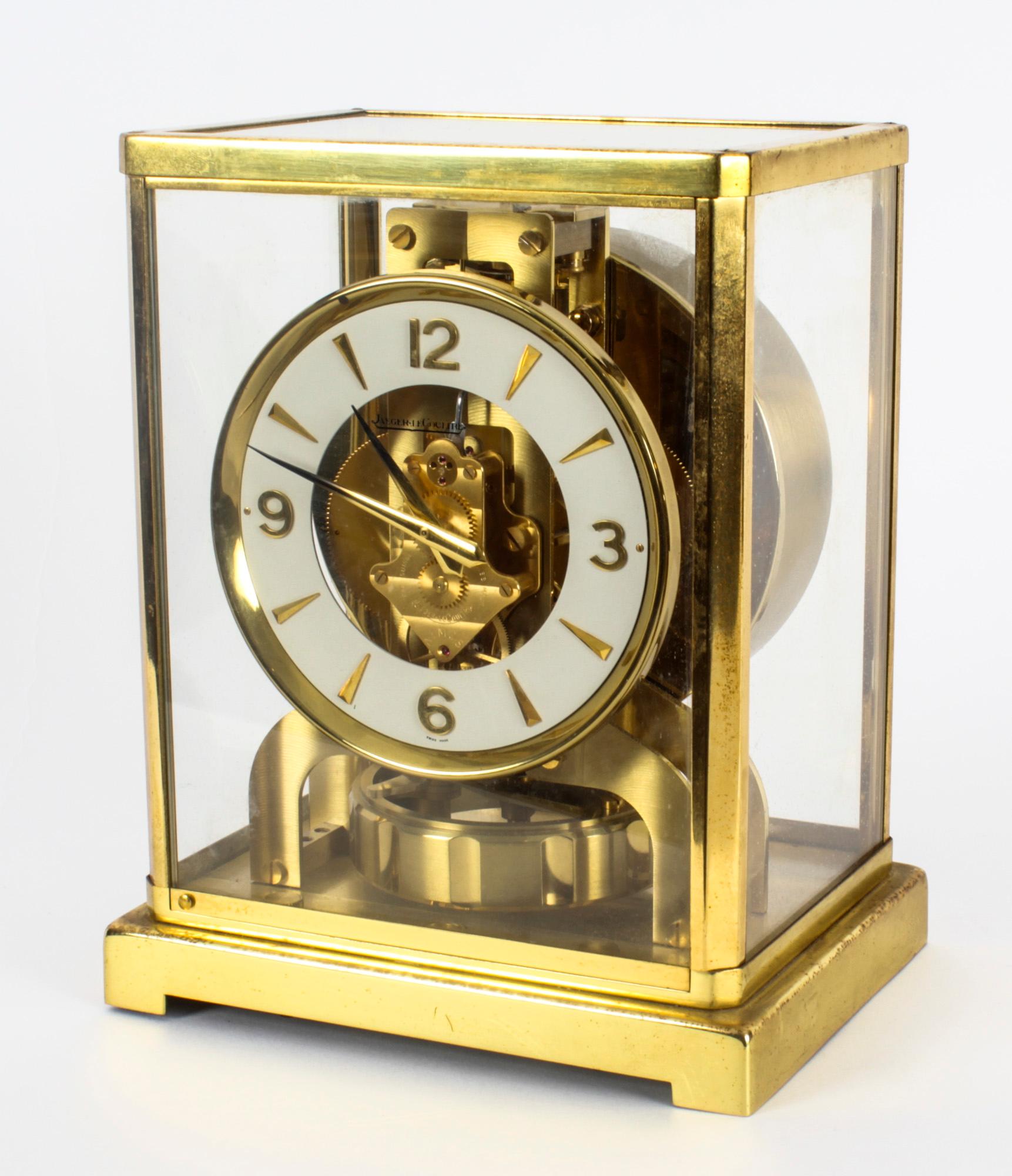 Brass Vintage Atmos Jaeger Le Coultre Mantle Clock, Mid 20th C