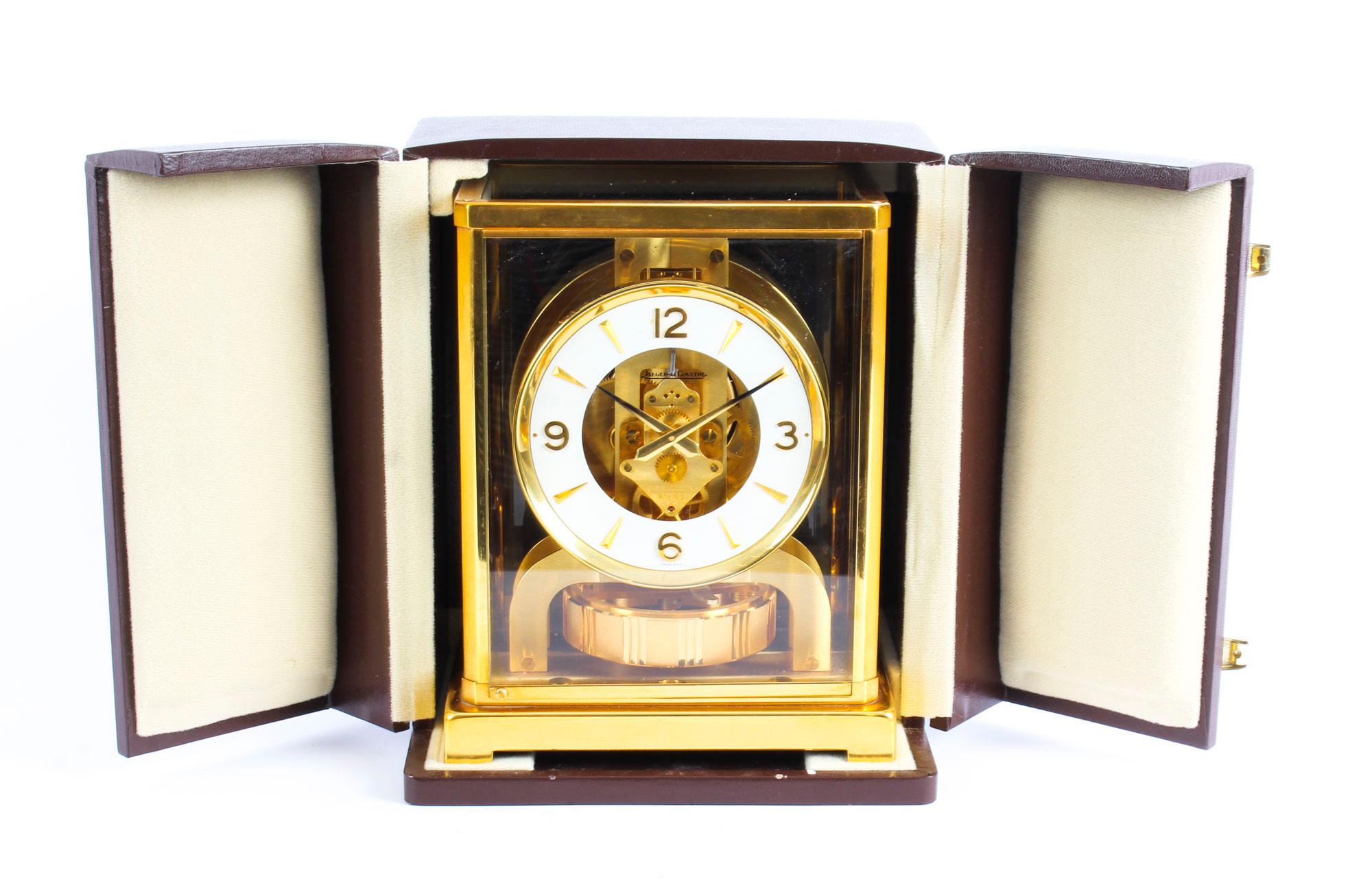 Brass Vintage Atmos Jaeger LeCoultre Perpetual Mantle Clock Box & Papers 20th Century