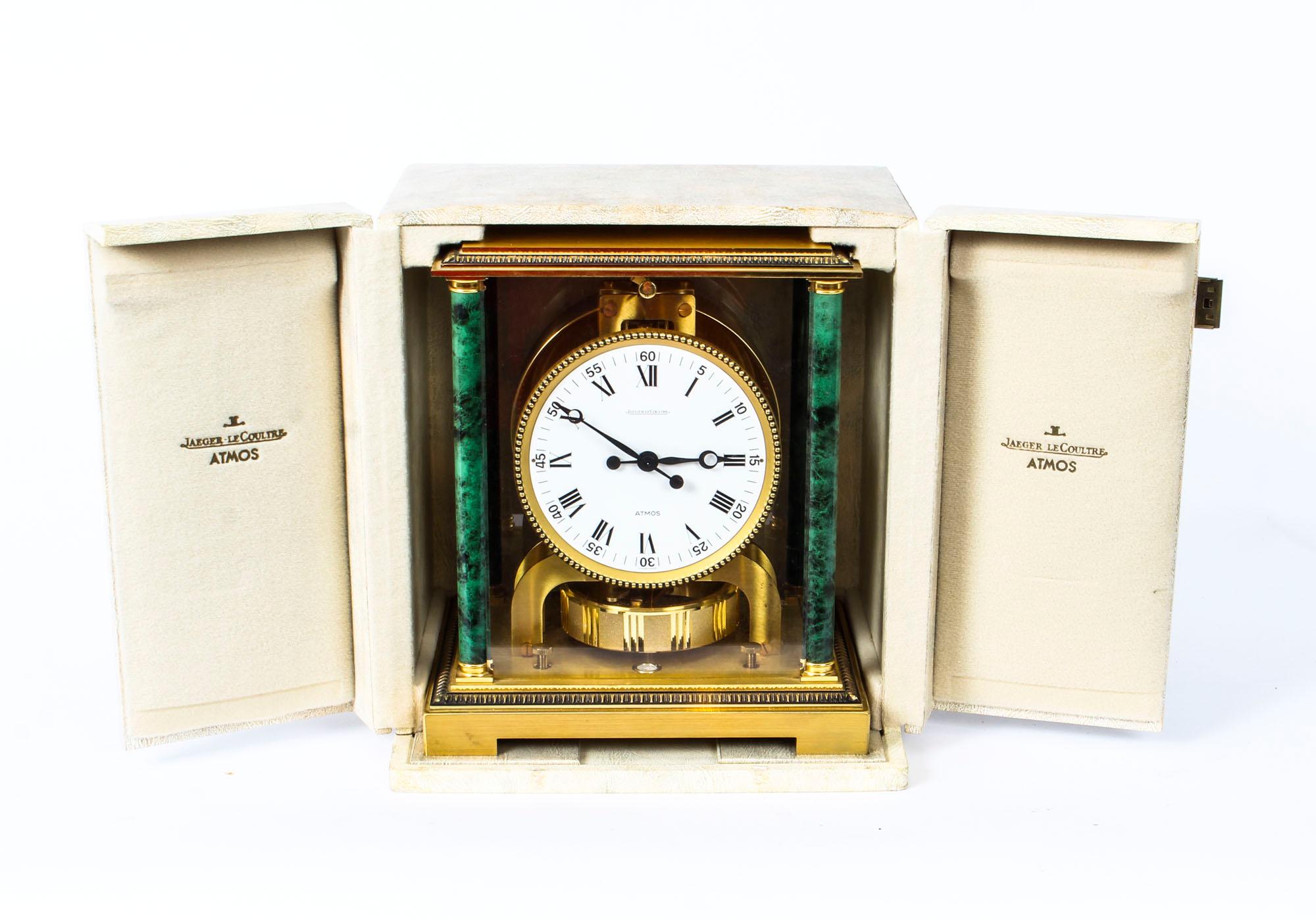 This is a very elegant Vintage Vendome Atmos perpetual mantle clock by Jaeger-LeCoultre, bearing their ref No. 344108, with original operating booklet and original outer case, packaging , and guarantee dated 12th January 1973.

The clock is