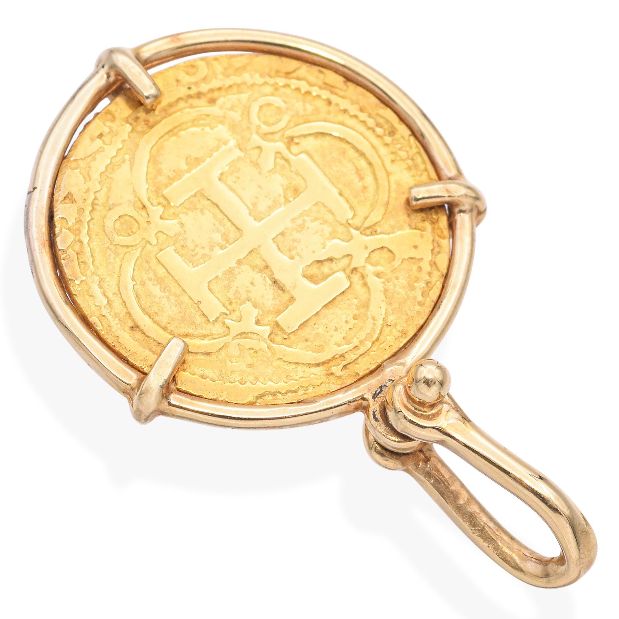Pendentif en or jaune 14k Atocha Vintage Shipwreck Treasure Replica Coin Pour femmes en vente