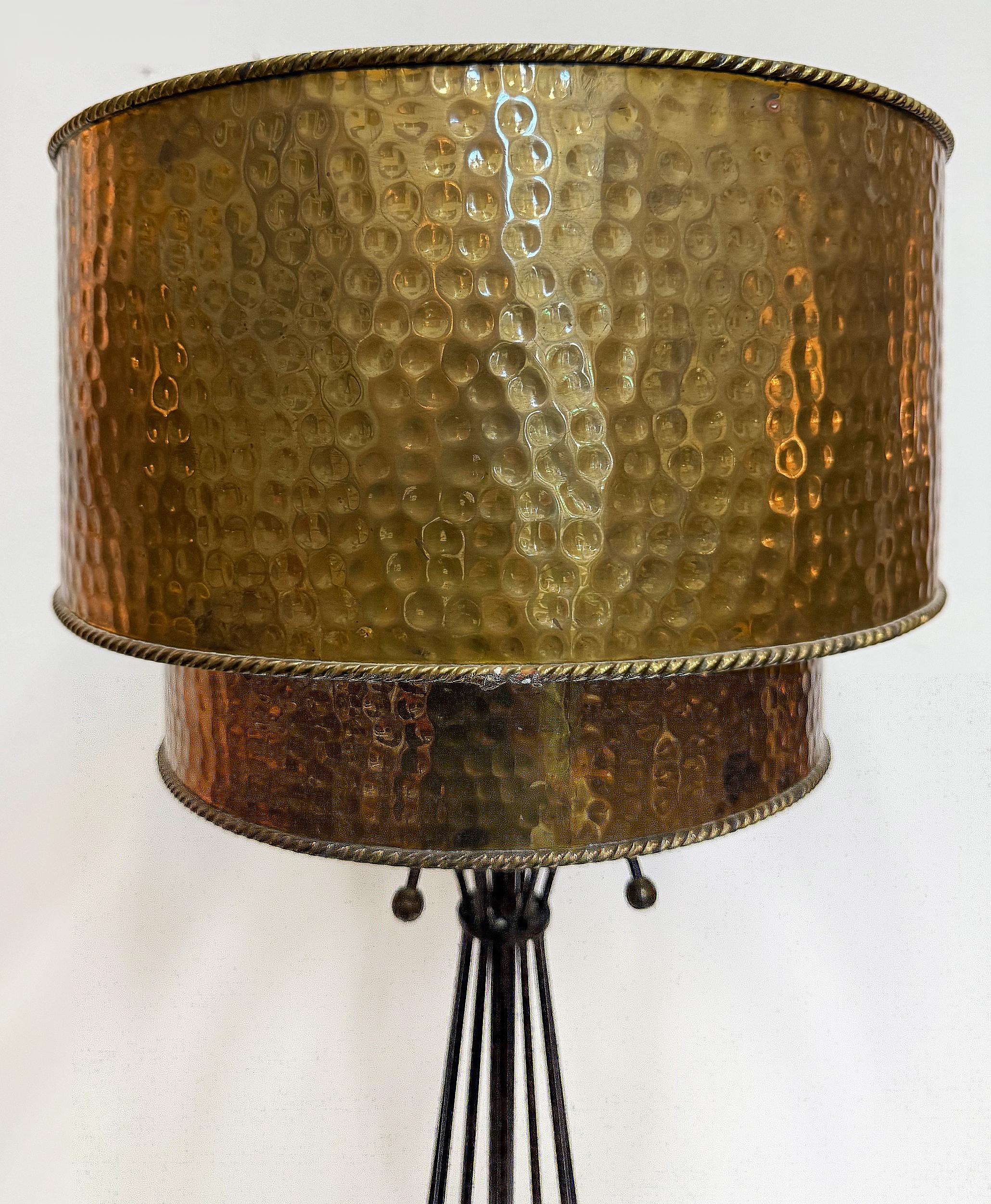Vintage Atomic Age Inspired Table Lamps, Hammered Shade in Brass, Pair In Good Condition For Sale In Miami, FL