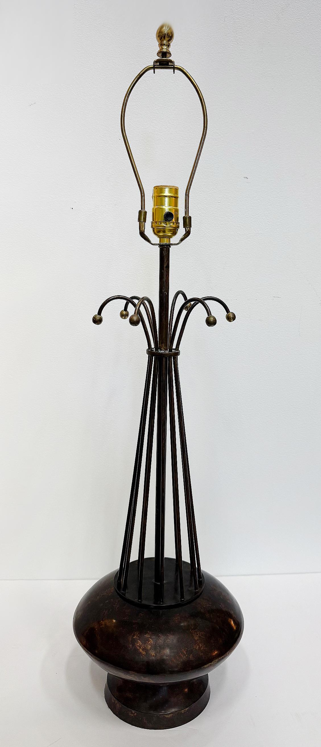 20th Century Vintage Atomic Age Inspired Table Lamps, Hammered Shade in Brass, Pair For Sale