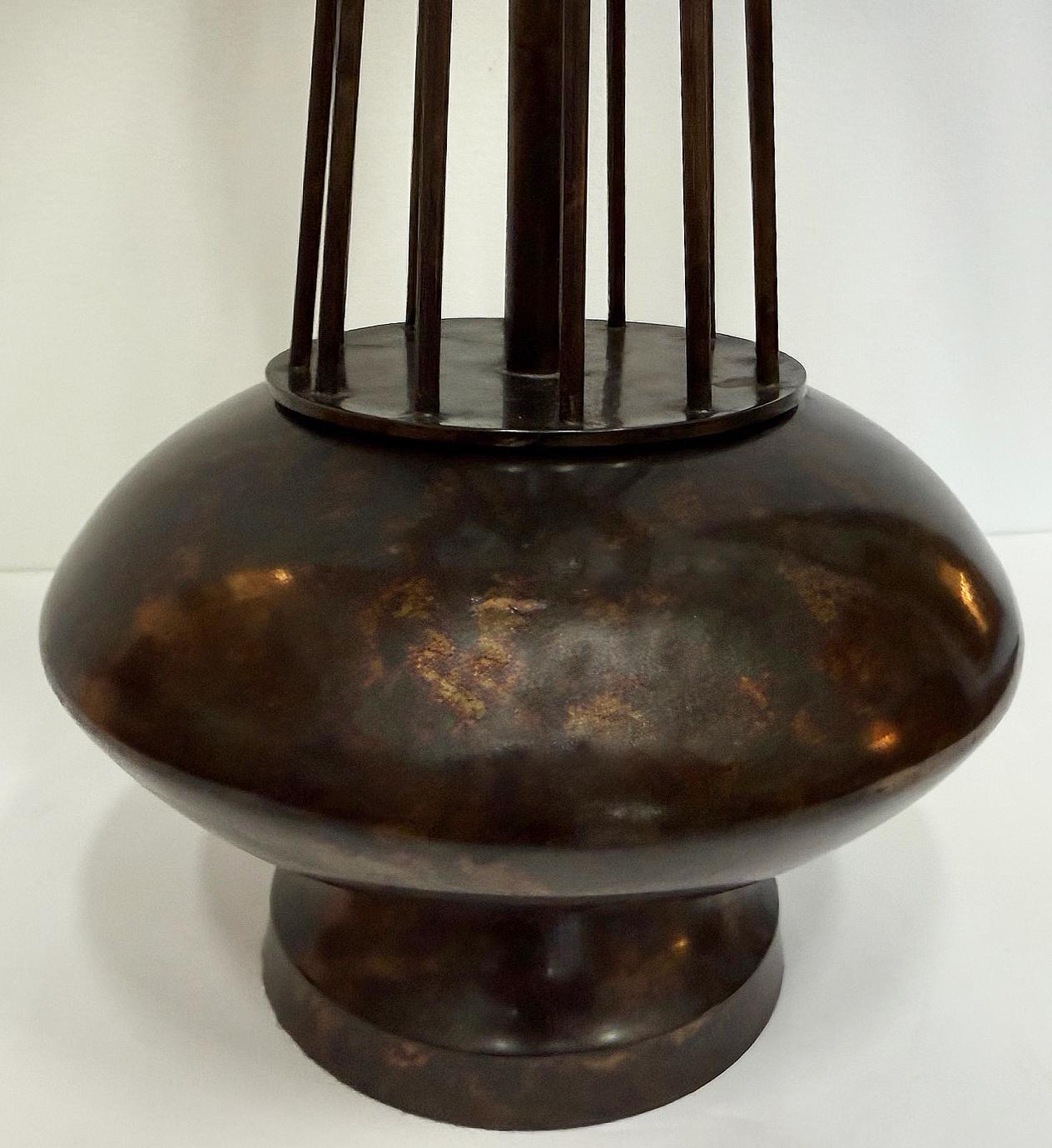 Vintage Atomic Age Inspired Table Lamps, Hammered Shade in Brass, Pair For Sale 2