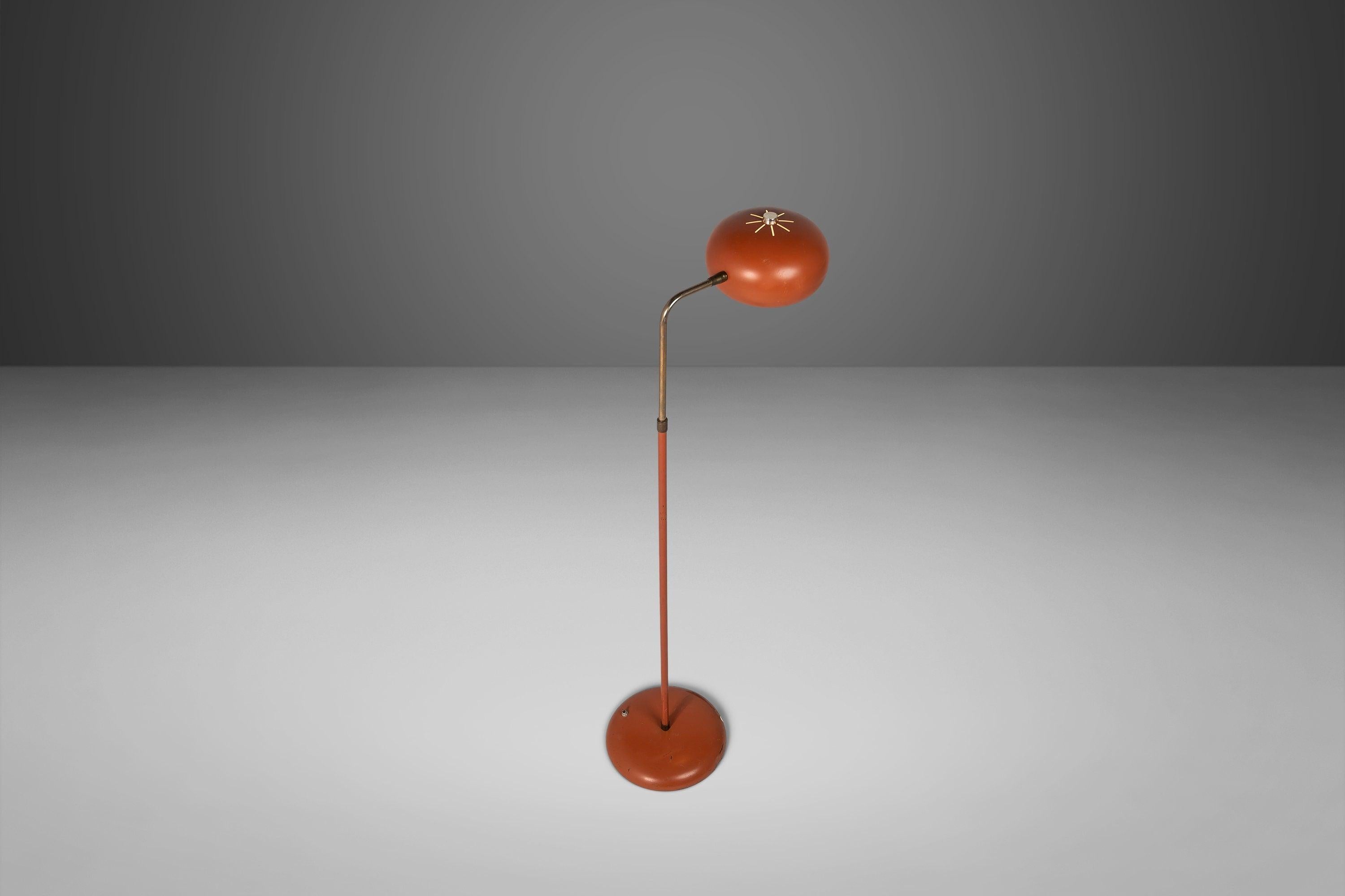 Mid-Century Modern Vintage Atomic Clover Lamp Company Floor Lamp in Original Coral Paint, c. 1950s