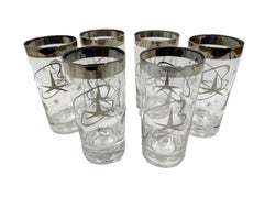 Vintage Atomic Highball Glasses with Silver Star and Streamer Design