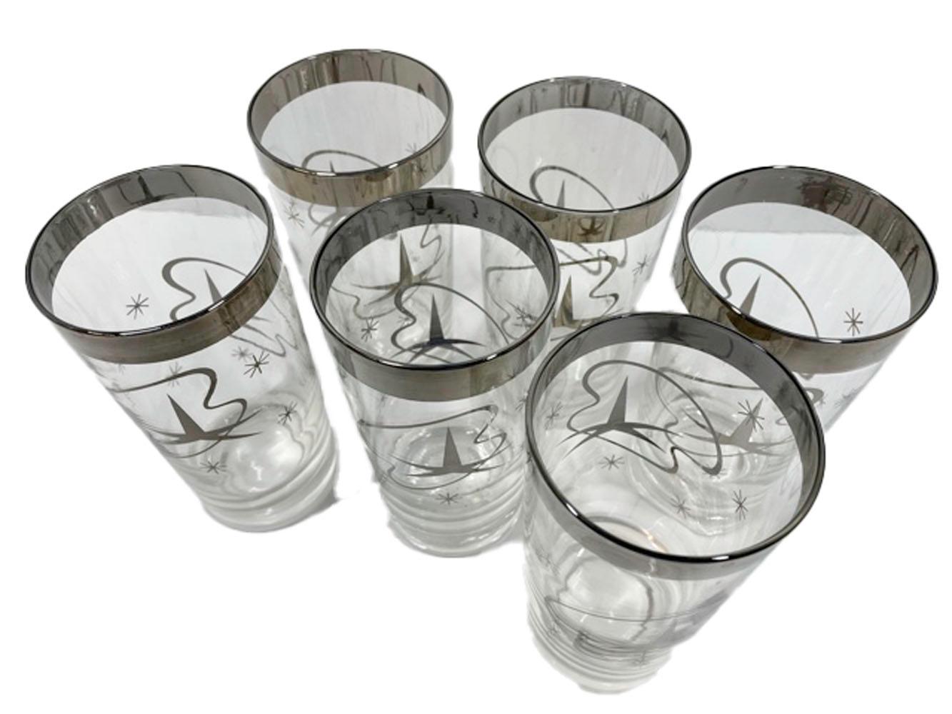 Vasos altos Vintage Atomic con estrella plateada y diseño de serpentina Moderno de mediados de siglo en venta