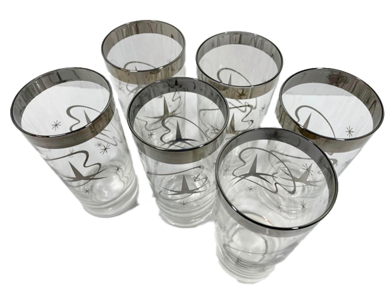 Mid-Century Modern Verres vintage Atomic Highball avec étoile argentée et motif Streamer en vente