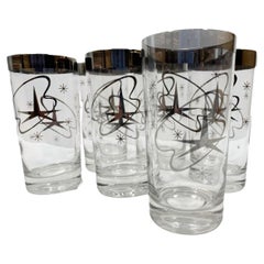 Vintage Atomic Highball Glasses with Silver Star and Streamer Design