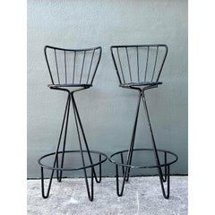 Vintage Atomic MCM Wrought Iron Barstools - A Pair