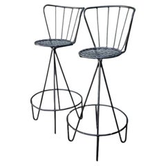 Vintage Atomic MCM Wrought Iron Barstools - A Pair