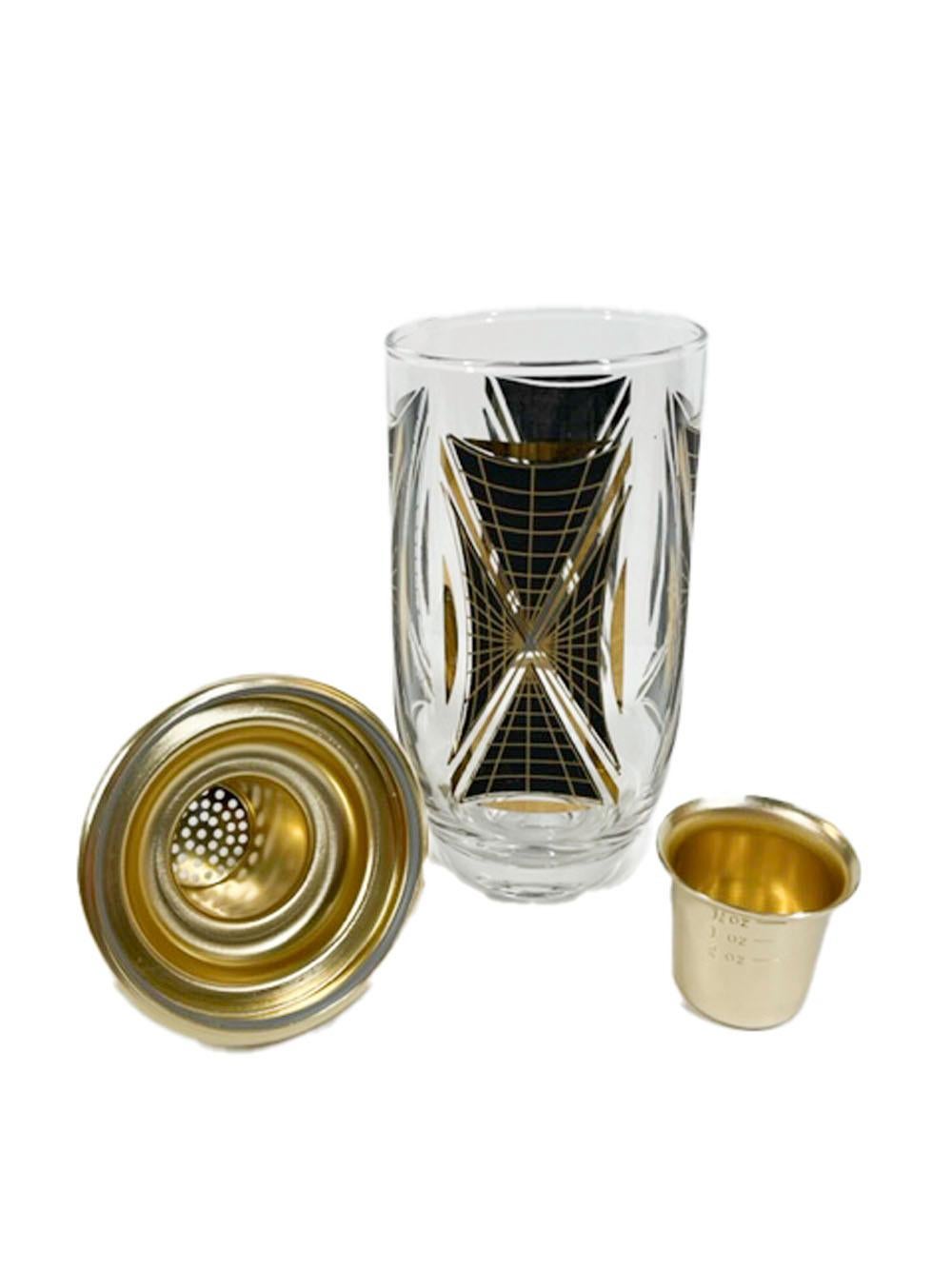 American Vintage Atomic Period Cocktail Shaker with Black and Gold Decoration