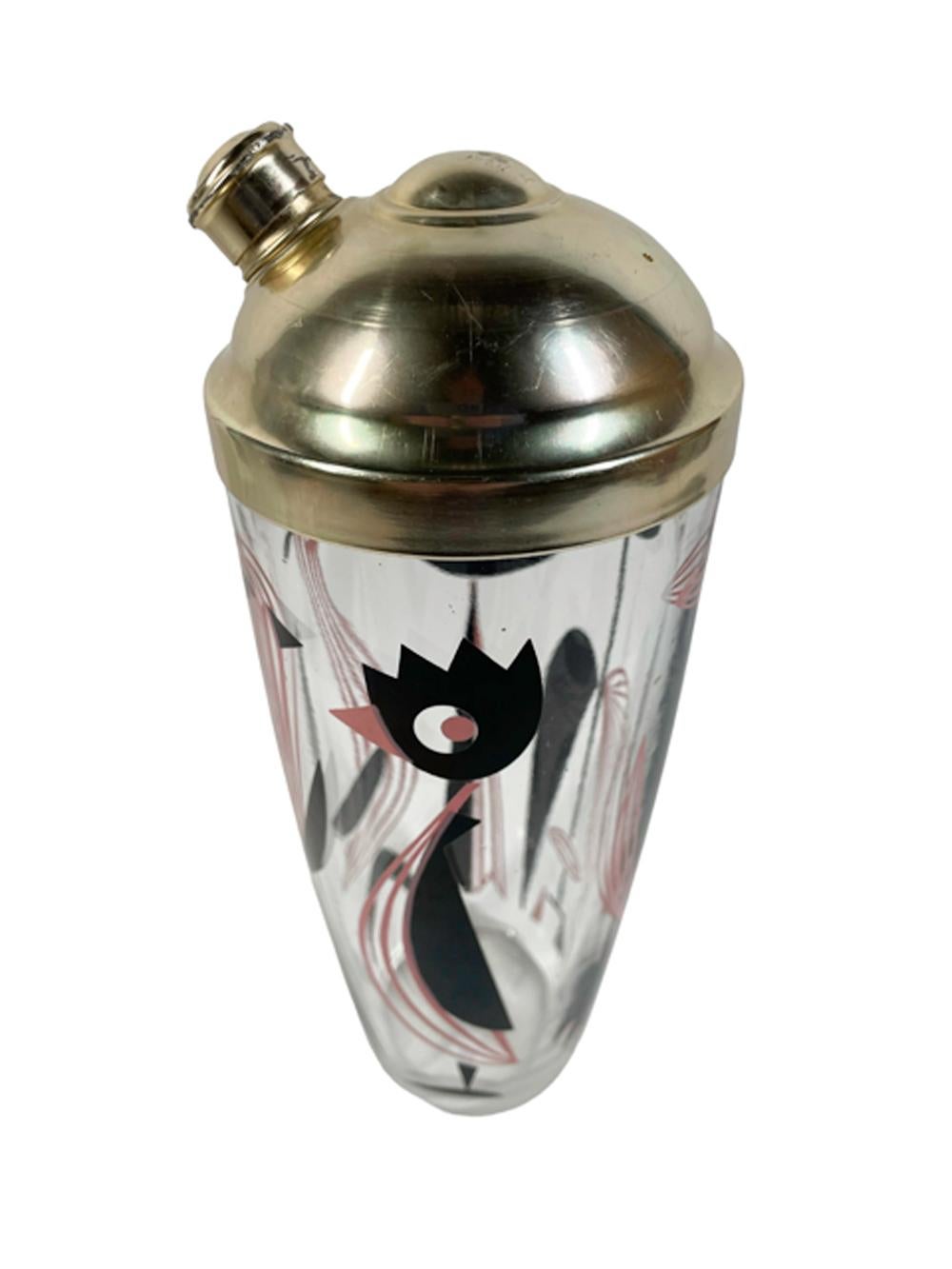 Mid-Century Modern Vintage Atomic Period Dyball Cocktail Shaker w/Black and Pink Stylized Birds For Sale