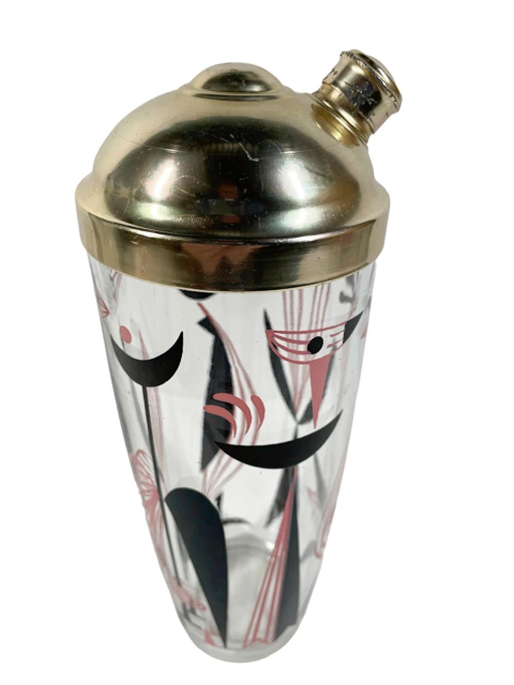 American Vintage Atomic Period Dyball Cocktail Shaker w/Black and Pink Stylized Birds For Sale