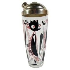Retro Atomic Period Dyball Cocktail Shaker w/Black and Pink Stylized Birds