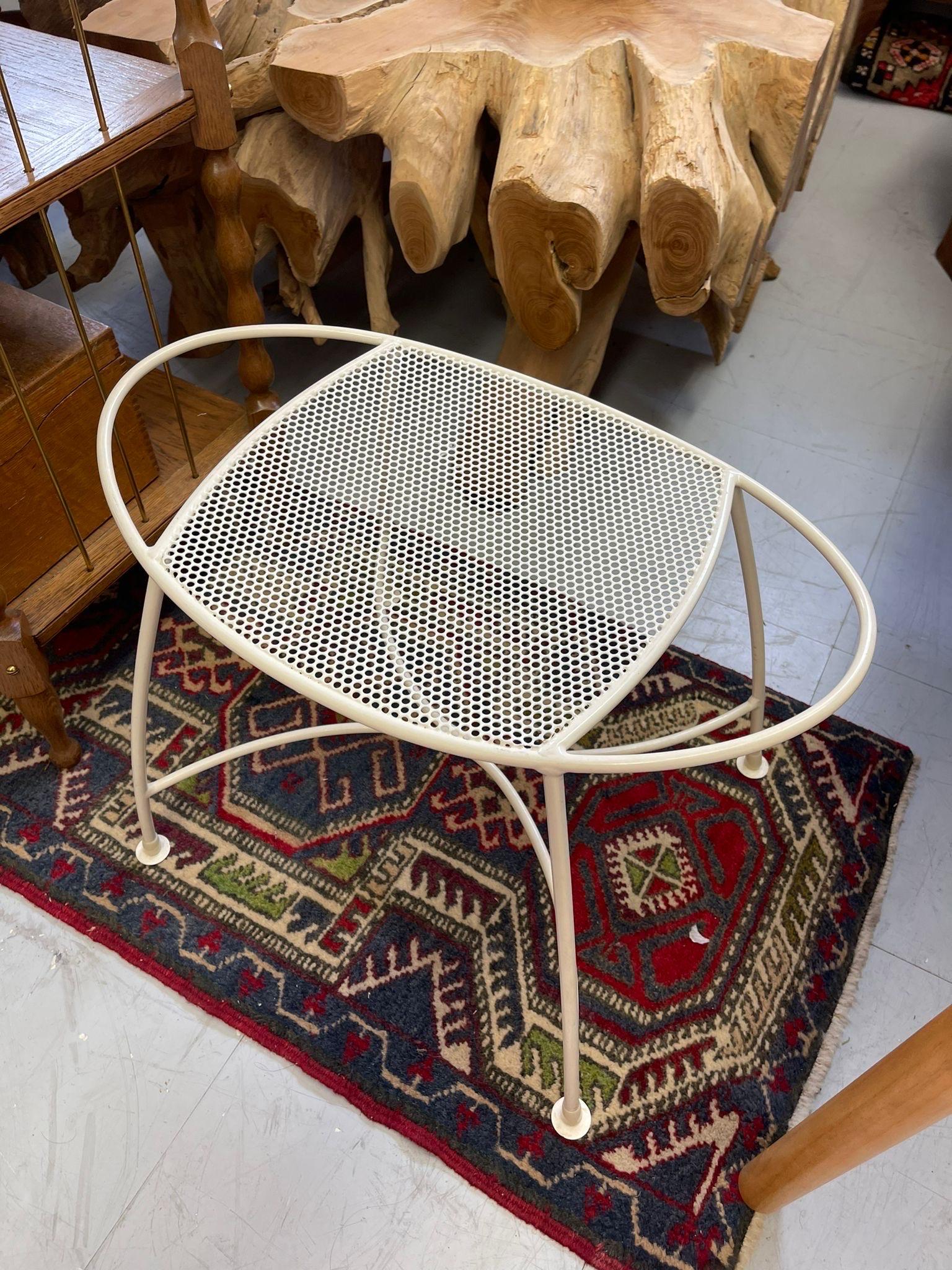 This Space Age Design Bench has Beautiful Lines Throughout. Possibly Metal or other Similar Material.

Dimensions. 20 W ; 13 D ; 15 H