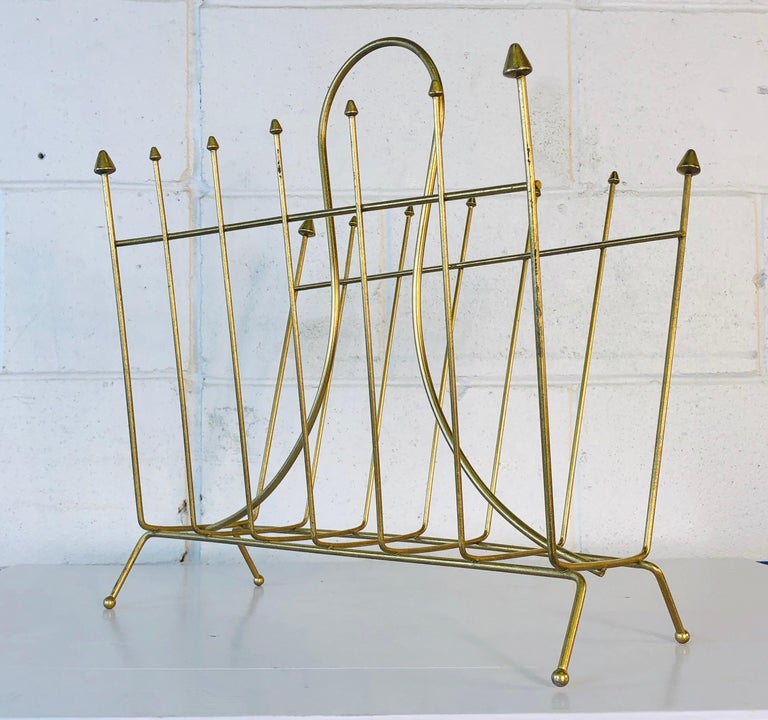 Vintage Atomic Style Gold Metal Magazine Rack For Sale at 1stDibs