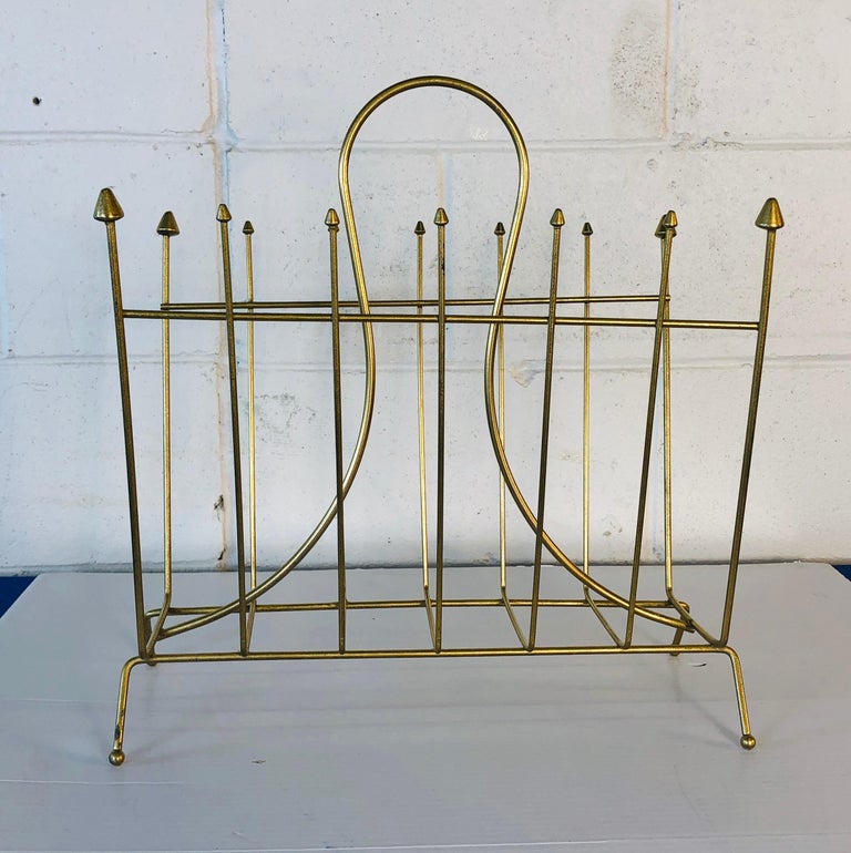 Vintage Atomic Style Gold Metal Magazine Rack For Sale at 1stDibs
