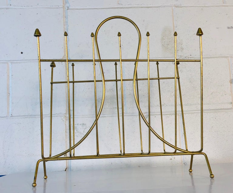 Vintage Atomic Style Gold Metal Magazine Rack For Sale at 1stDibs