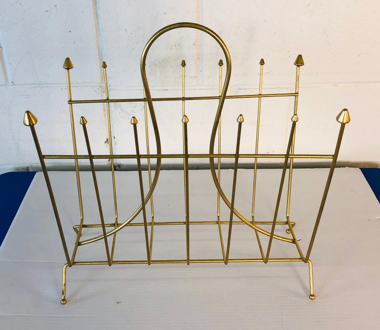 Vintage Atomic Style Gold Metal Magazine Rack For Sale at 1stDibs