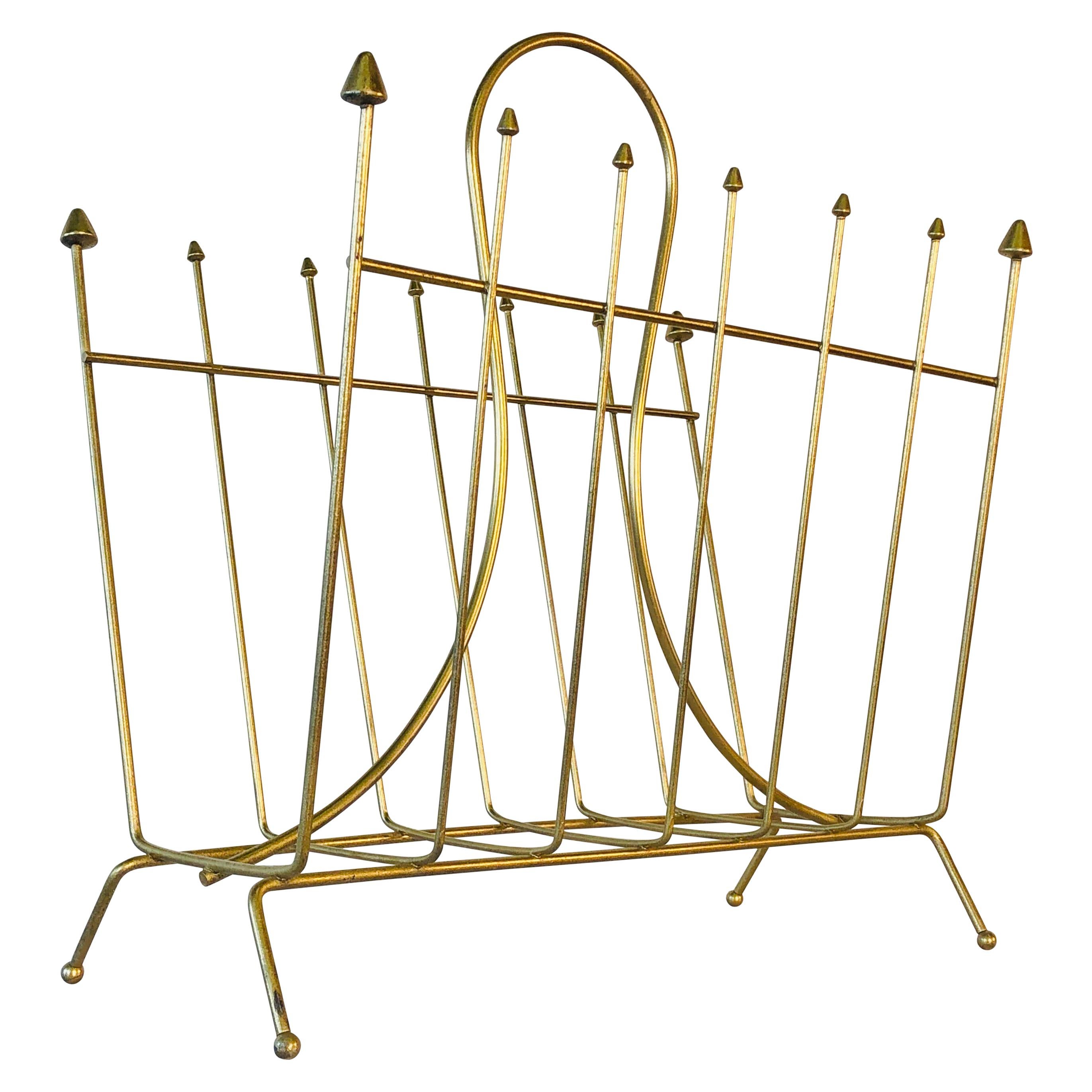 Gold Metal and Fabric Magazine Rack for sale at Pamono