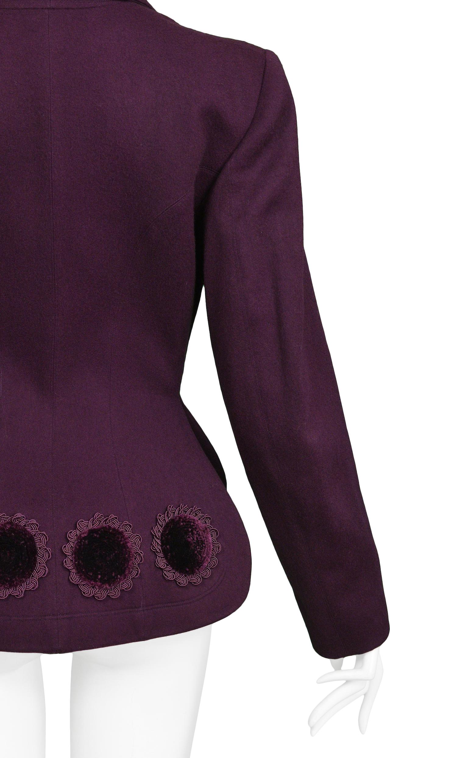 Vintage Alaia Purple Wool Fitted Blazer with Velvet Appliques 1991 NWOT In New Condition In Los Angeles, CA