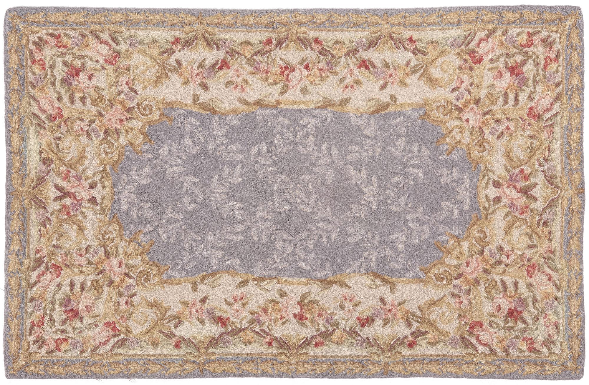 Vintage Aubusson American Hooked Rug, Feminine Charm Meets Cozy Chic For Sale 4