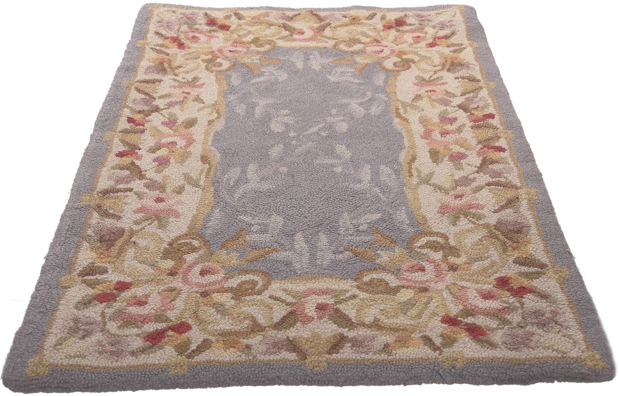 Hand-Crafted Vintage Aubusson American Hooked Rug, Feminine Charm Meets Cozy Chic For Sale