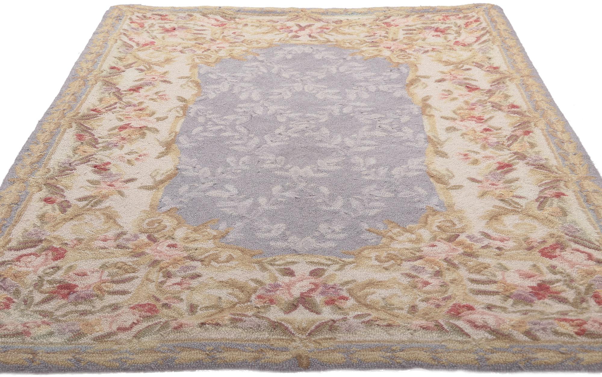 Hand-Crafted Vintage Aubusson American Hooked Rug, Feminine Charm Meets Cozy Chic For Sale