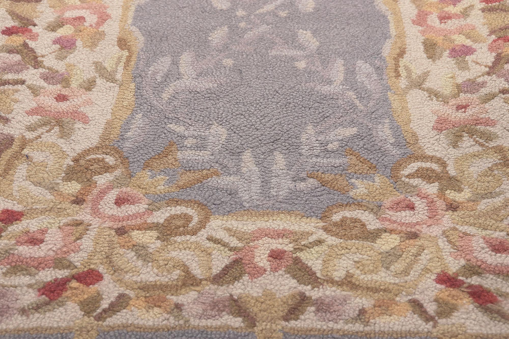 Vintage Aubusson American Hooked Rug, Feminine Charm Meets Cozy Chic In Good Condition For Sale In Dallas, TX