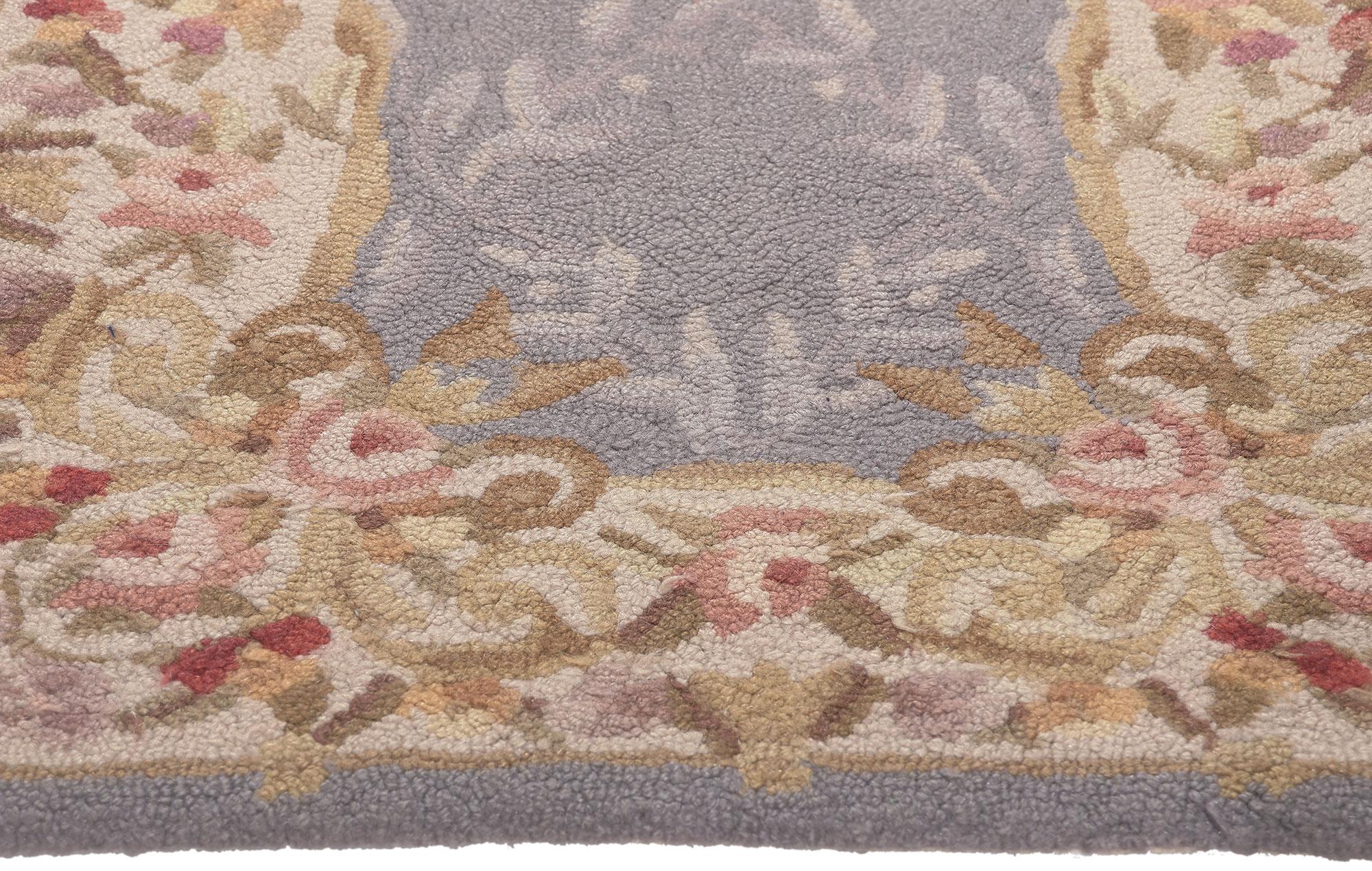 20th Century Vintage Aubusson American Hooked Rug, Feminine Charm Meets Cozy Chic For Sale