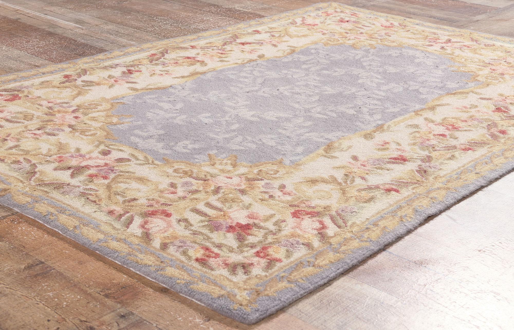 Vintage Aubusson American Hooked Rug, Feminine Charm Meets Cozy Chic For Sale 1