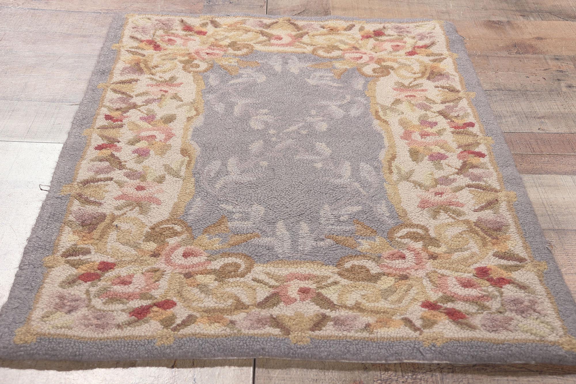 Vintage Aubusson American Hooked Rug, Feminine Charm Meets Cozy Chic For Sale 2