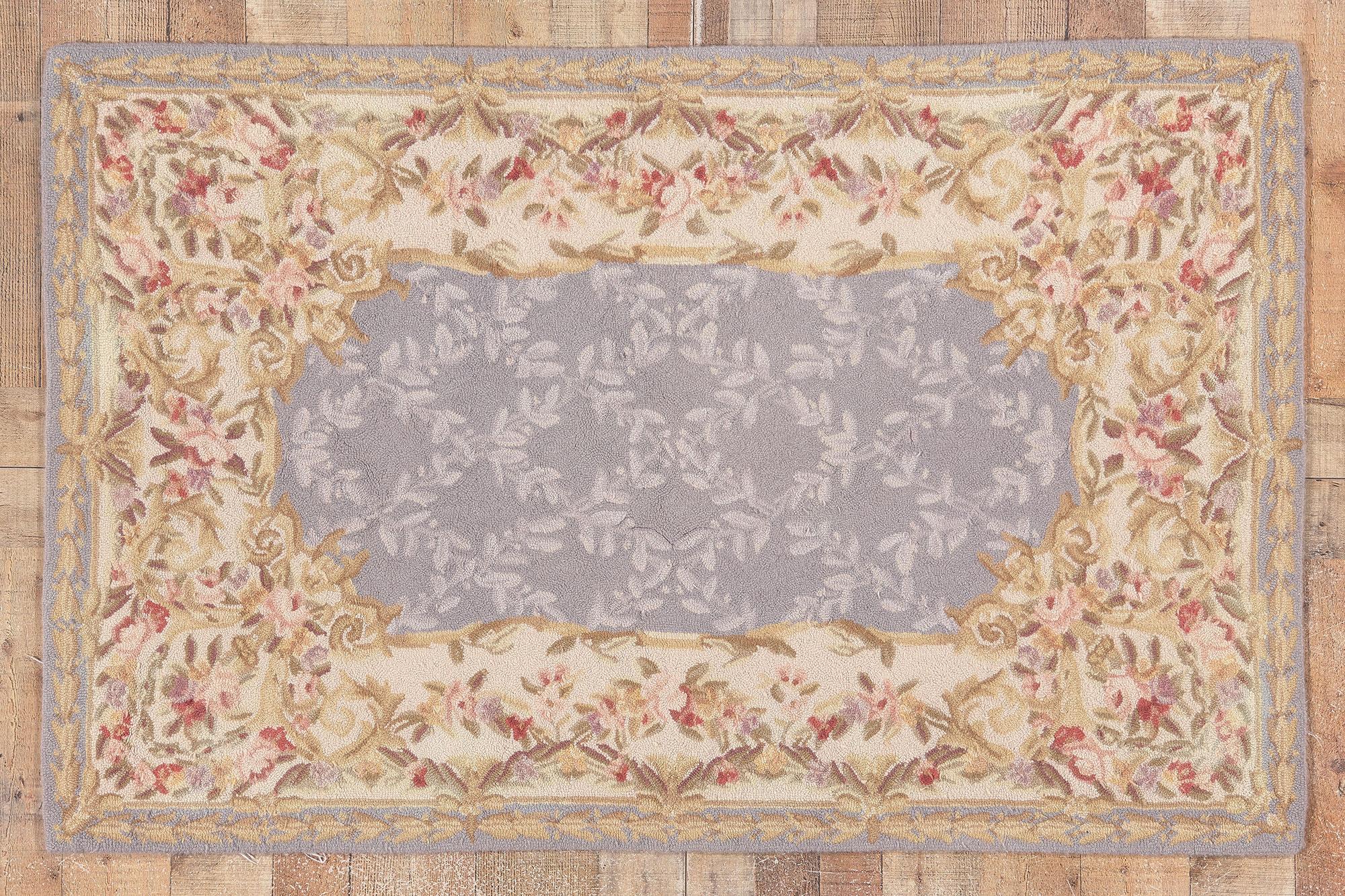 Vintage Aubusson American Hooked Rug, Feminine Charm Meets Cozy Chic For Sale 3