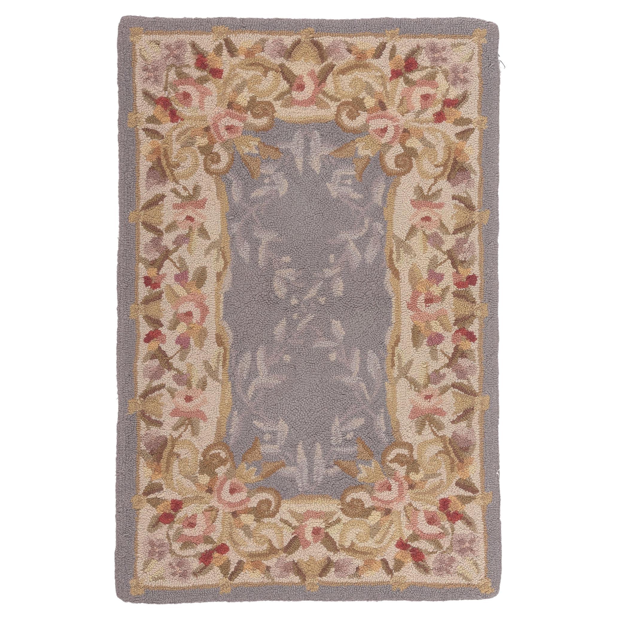 Vintage Aubusson American Hooked Rug, Feminine Charm Meets Cozy Chic For Sale