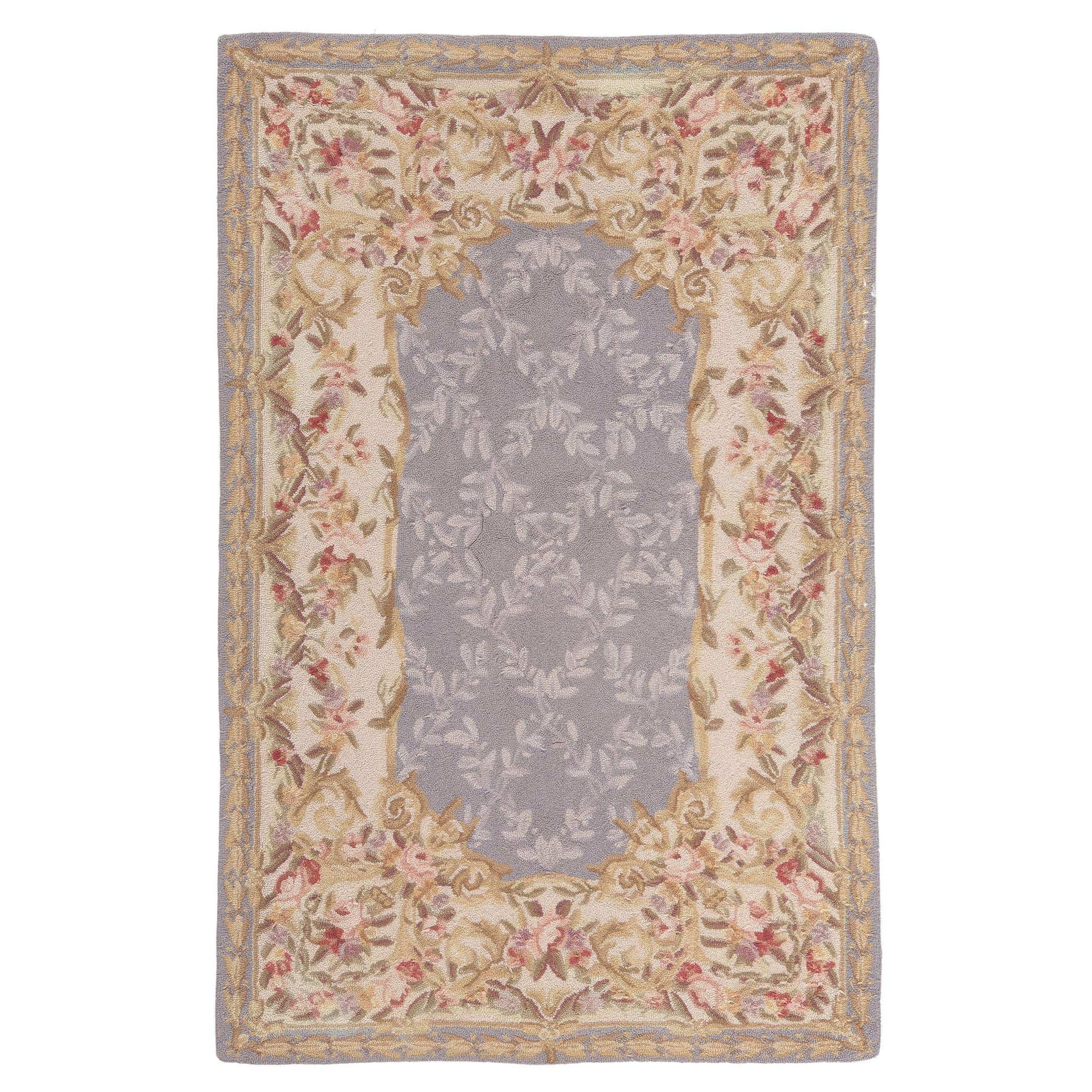 Vintage Aubusson American Hooked Rug, Feminine Charm Meets Cozy Chic For Sale