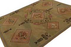 Vintage Aubusson Flatweave Rug in Beige-Green Floral Medallions, from Rug&kilim