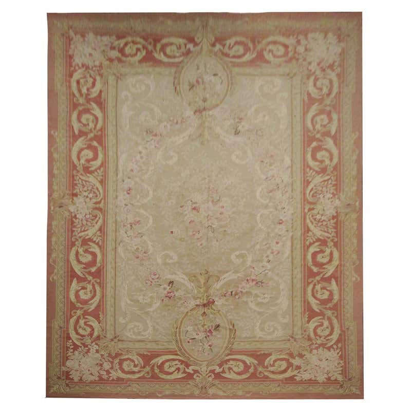 Rococo Aubusson Rug Beige Pink Handwoven Carpet Wool Livingroom Rug ...