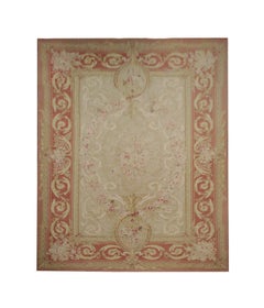 Vintage Aubusson & Floral French Rug, Beige Carpet, woven Needlepoint Area Rug