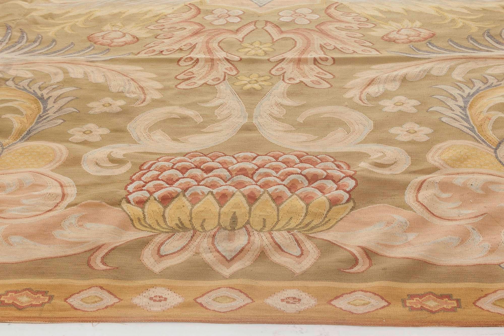 French Vintage Aubusson Floral Handmade Rug For Sale